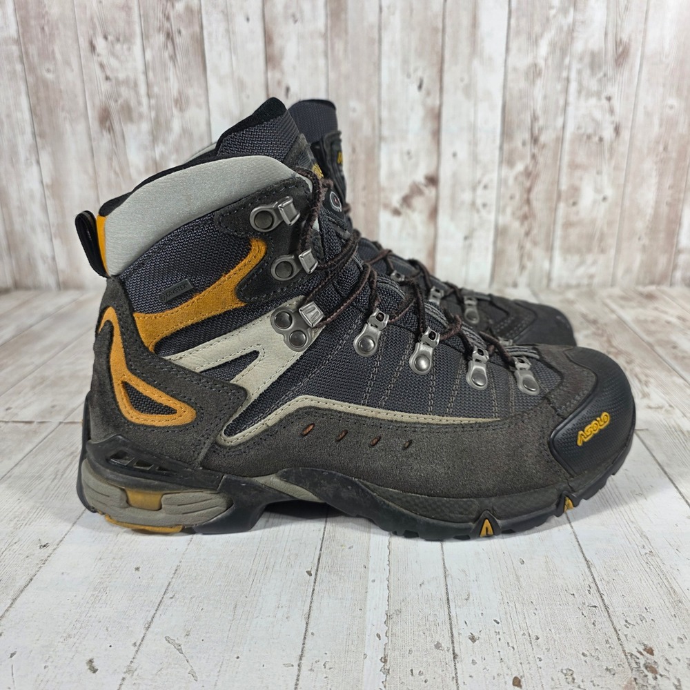 Asolo Mens Fugitive GTX Hiking Boots Grey Yellow Gore-Tex Suede Size 7 US 40 EUR